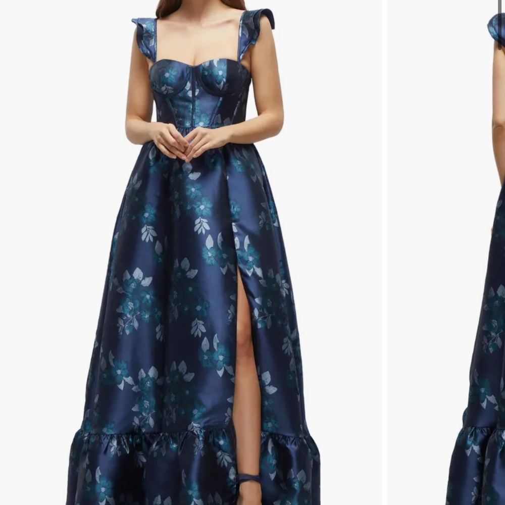 Dessy Collection Navy Floral Wedding Dress